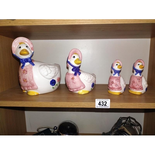 432 - A quantity of ducks with bonnets, including a biscuit barrel, teapot and other pots. COLLECT ONLY.