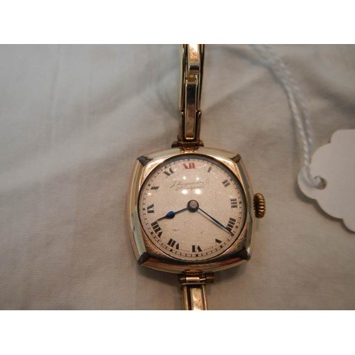 2061 - A yellow metal ladies wrist watch by J Hargreaves?, Liverpool.