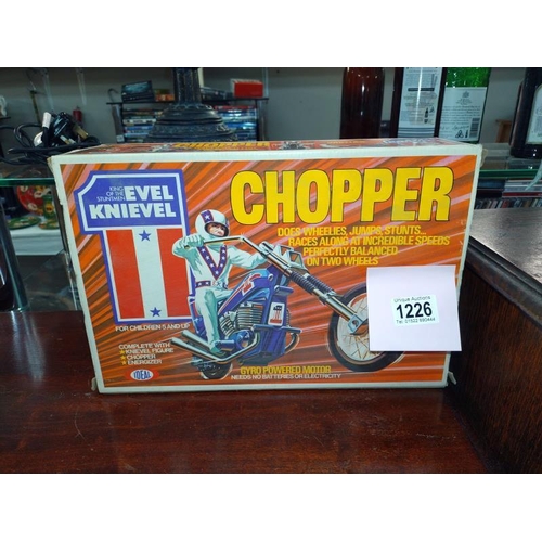 1226 - Ideal Evel Knievel chopper bike and figure. Missing gyro.