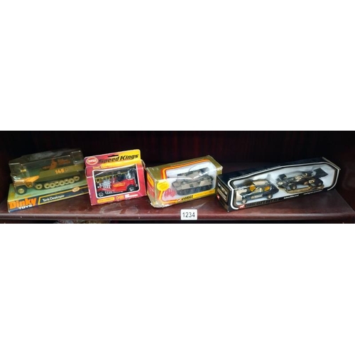 1234 - A boxed Dinky 694, Tank destroyer Corgi gift set 32. Lotus JPS, Corgi 900 Tiger MK1 and Matchbox K.5... 