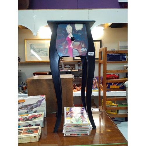 1217 - A Marilyn Monroe 80th anniversary plant stand with draw. 33cm x 26cm x height 81cm. COLLECT ONLY.