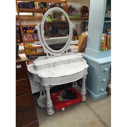 1218 - A shabby chic painted Victorian dressing table. 105 cm x 50cm x height 156cm.  COLLECT ONLY.