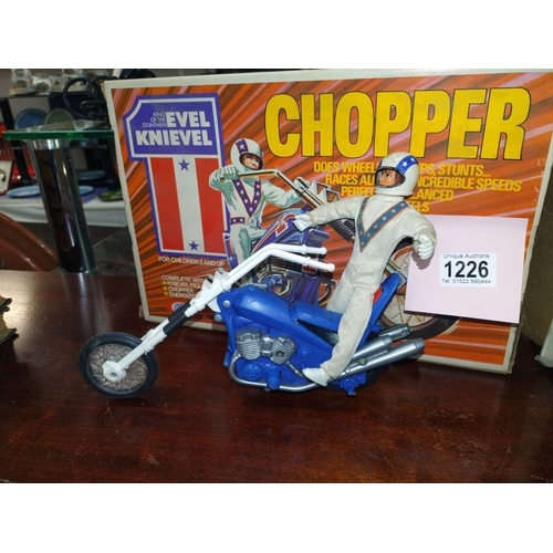 1226 - Ideal Evel Knievel chopper bike and figure. Missing gyro.