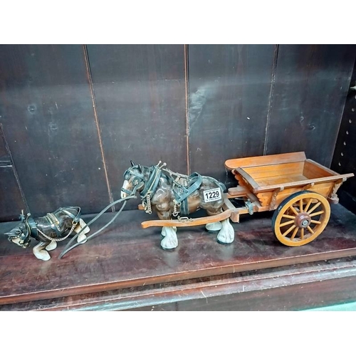 1229 - A pottery horse and cart and a smaller horse.  COLLECT ONLY.