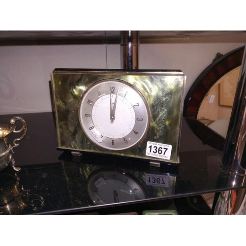 1367 - A green marble effect Metamec mantle clock.