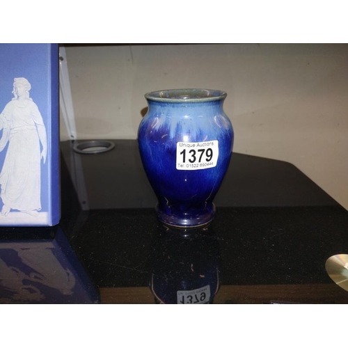 1379 - A Grantham Co-Operative Society Ltd Diamond Jubilee year 1872-1932 Splash blue glazed vase. Height 1... 