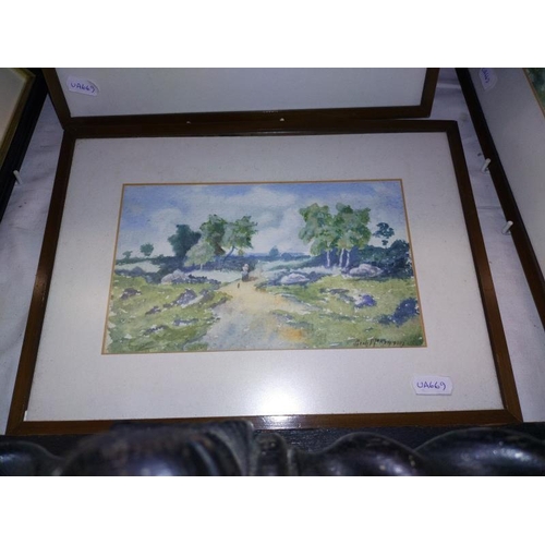 1395 - Four framed watercolours, one water scene signed By Lowell 97 and three countryside, signatures indi... 