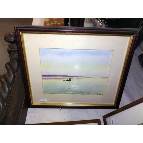 1395 - Four framed watercolours, one water scene signed By Lowell 97 and three countryside, signatures indi... 