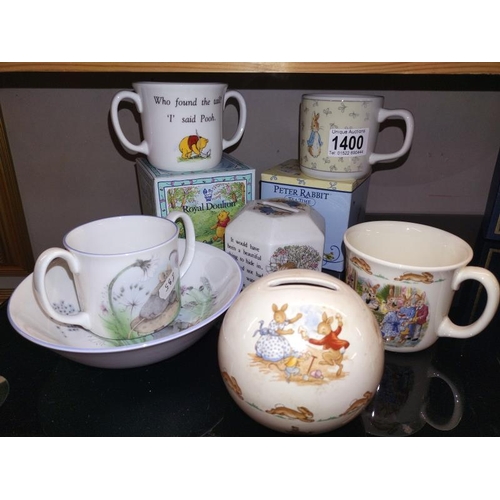 1400 - A Royal Doulton Bunnykins and Winnie the Pooh and Wedgewood Peter Rabbit pottery etc