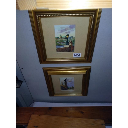 1404 - Two glazed and gilt framed watercolour pictures of Budapest scenes by unknown. Both 28cm x 28cm. COL... 