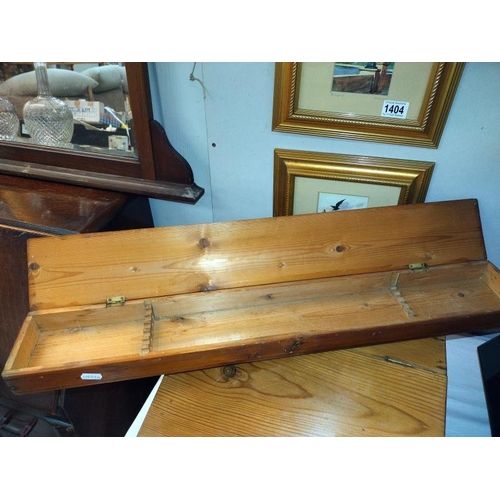 1405 - A vintage pine writing desk top. 38.5cm x 38cm.5cm x 19 cm and a longbow arrow box 74cm x 11cm x 5cm... 