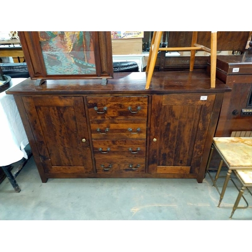 1421 - Dark Wood stained kitchen unit with two cupboards and four drawers. 140cm x 45cm x height 81cm. COLL... 