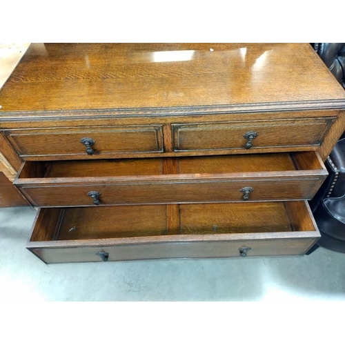 1431 - An Edwardian oak mirror back chest of drawers. 107cm x 52cm x 82cm. Mirror height 150cm, COLLECT ONL... 