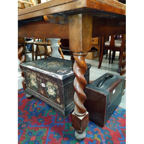 1467 - A 1930's oak drop leaf table with barley twist cross stretcher base. 91.5 x 91.5cm x height 76cm. CO... 