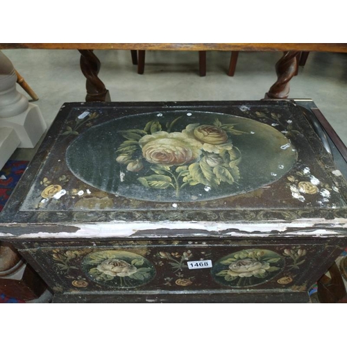 1468 - A painted pine box, paint flakes in places. 50cm x 32cm x height 30cm. COLLECT ONLY.