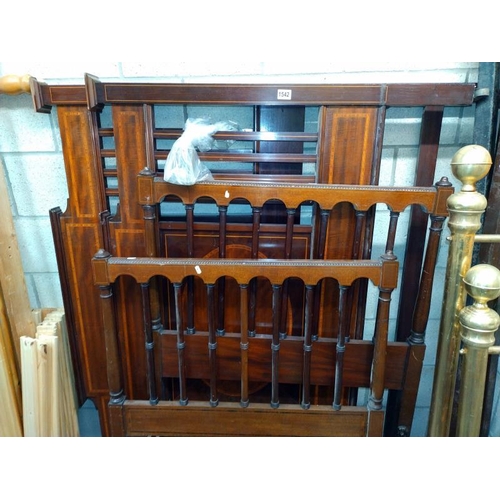 1542 - Two inlaid wood bed heads and footers. With metal frames A/F parts missing. COLLECT ONLY.