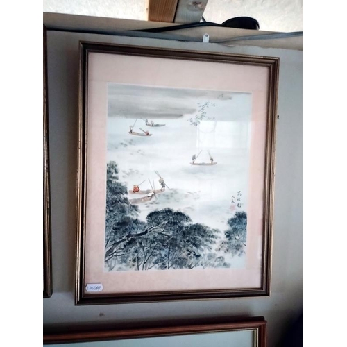 1574 - Three signed Chinese framed and glazed prints. 41cm x 32cm. COLLECT ONLY