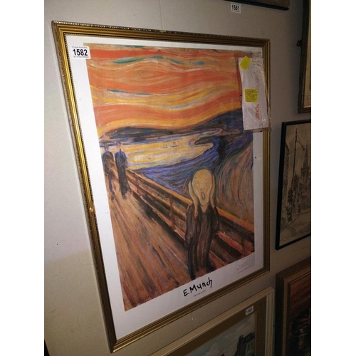 1582 - A large framed print The Scream by E. Munch. 62cm x 81cm. COLLECT ONLY