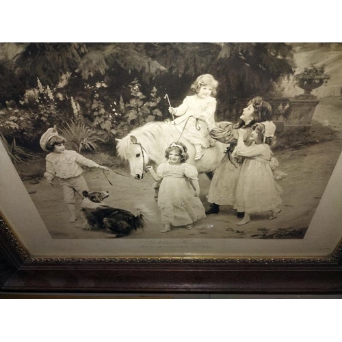 1587 - A 19th/20th century framed sepia print 'Golden hours' of children with horse (64cm x 52cm) COLLECT O... 