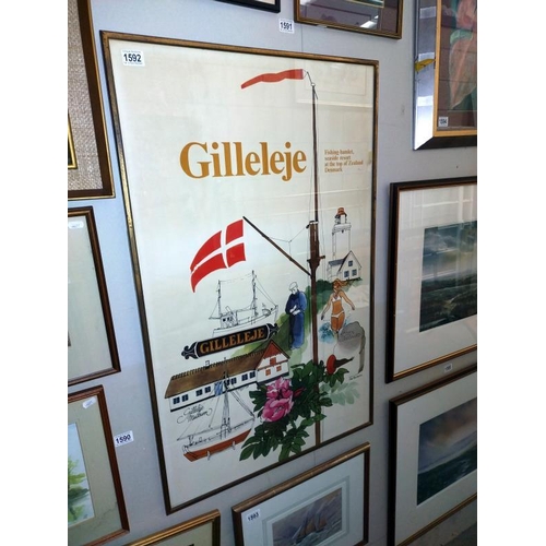 1592 - A large framed advertising poster print for Gilleleje, fishing hamlet, Denmark (64cm x 101cm) COLLEC... 