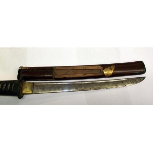 2151 - A pair of 19th Century Japanese Kutani swords with chagreen hilts, 1:- 44.5 cm long, blade 30.5 cm, ... 