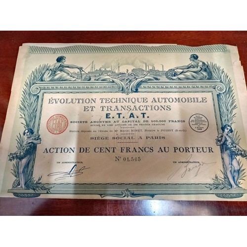 2565 - An interesting collection of 26 old, share certificates from France, USA, Belgium and the UK. They a... 