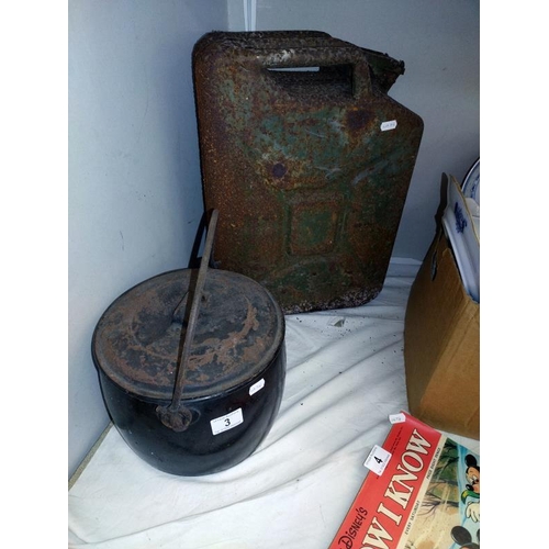 3 - A quantity of tin items including petrol can & an old safe without key COLLECT ONLY