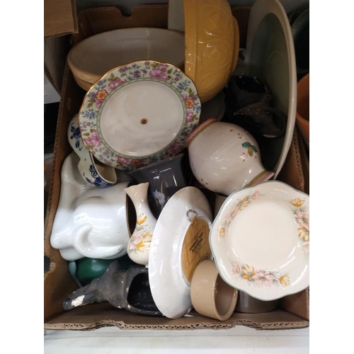 45 - A box of china including mixing bowl & flower pot etc.