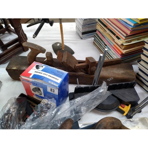 83 - A good lot of woodwork tools including a vintage brace & Stanley plane