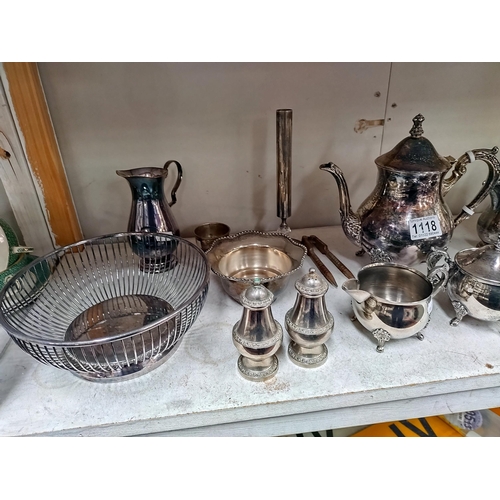 1118 - A quantity of silver plate including tea set, sifters & bowls etc. COLLECT ONLY