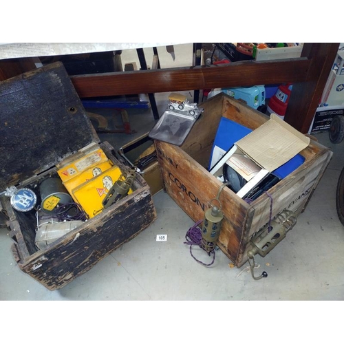 105 - 2 vintage wooden boxes of car items.