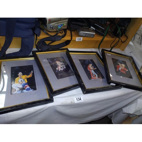 134 - 4 framed and signed pictures of Freddie Mercury.