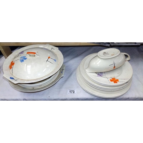 173 - A quantity  of Myott Son and Sons plates, serving dish and gravy boat etc, A/F.