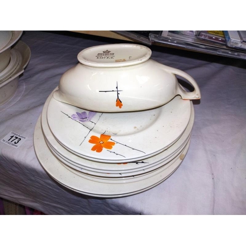 173 - A quantity  of Myott Son and Sons plates, serving dish and gravy boat etc, A/F.