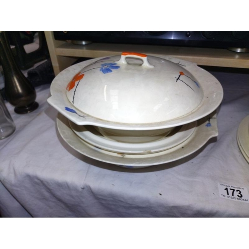 173 - A quantity  of Myott Son and Sons plates, serving dish and gravy boat etc, A/F.