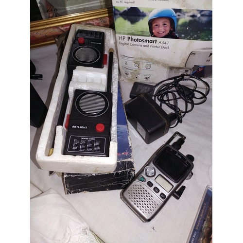 20 - A pair of Artlight walkie talkies, vintage Saisho tv, digital alarm clock etc