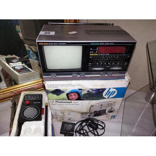 20 - A pair of Artlight walkie talkies, vintage Saisho tv, digital alarm clock etc