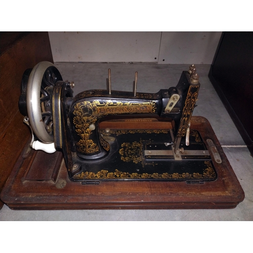 6 - An ornate early Frister Rossman sewing machine in inlaid case COLLECT ONLY
