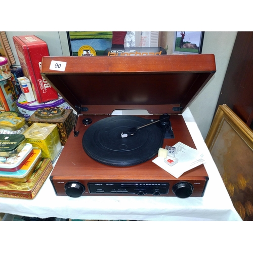 90 - A retro unbranded wooden cased record player radio 44cm x 35cm x 13cm