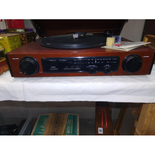 90 - A retro unbranded wooden cased record player radio 44cm x 35cm x 13cm