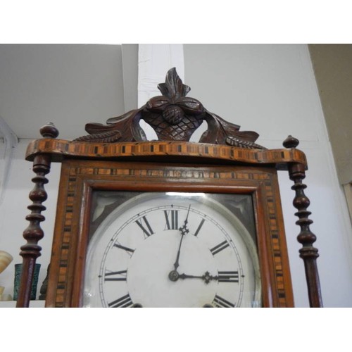 2957 - A good quality mahogany inlaid wall clock in good condition but missing pendulum, COLLECT ONLY.