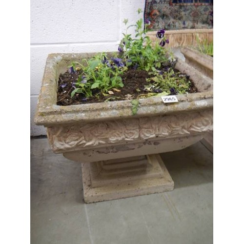 2965 - A large garden plant pot with decoration on sides, 50 x 50 x 44cm high, COLLECT ONLY.