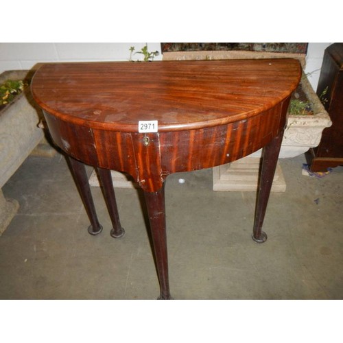 2971 - A Victorian mahogany D shaped drop side writing table. COLLECT ONLY.