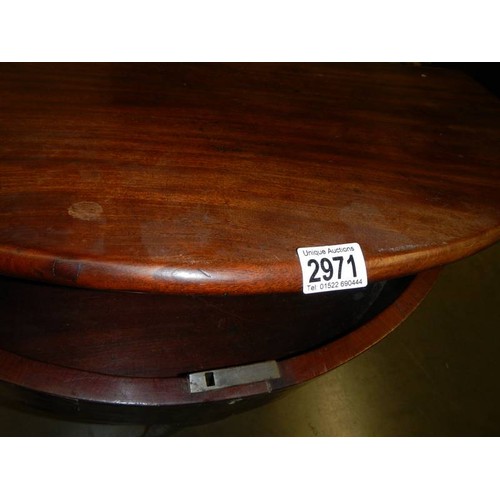 2971 - A Victorian mahogany D shaped drop side writing table. COLLECT ONLY.