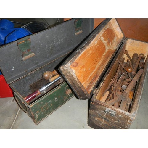 278 - 2 metal tool boxes and a plastic tool box with hose and electrical wiring, COLLECT ONLY.