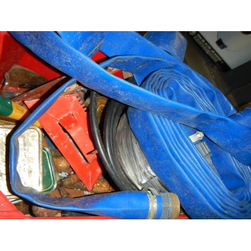 278 - 2 metal tool boxes and a plastic tool box with hose and electrical wiring, COLLECT ONLY.