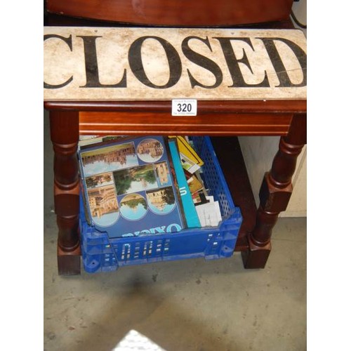 320 - A closed sign, a box of magazines and a side table. COLLECT ONLY.