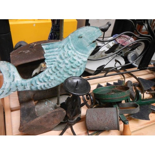 342 - A mixed lot of metal ware including pots, horse shoe, shoe lasts etc.,