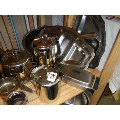 350 - Approximately 30 pieces of stainless steel including teapots, plates etc.,