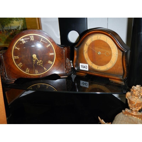 1043 - 2 mid 20th century mantle clocks (1 electric & spring in good order)